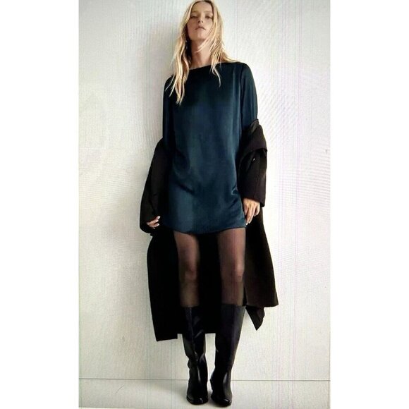 MADEWELL Smoky Spruce Erika Satin Shift Mini Dress Size S - Picture 1 of 11